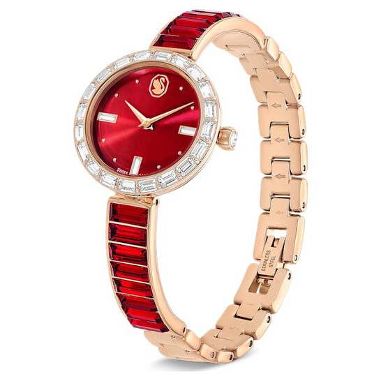 Swarovski Matrix Bangle Quartz Crystal Red Dial Ladies Watch