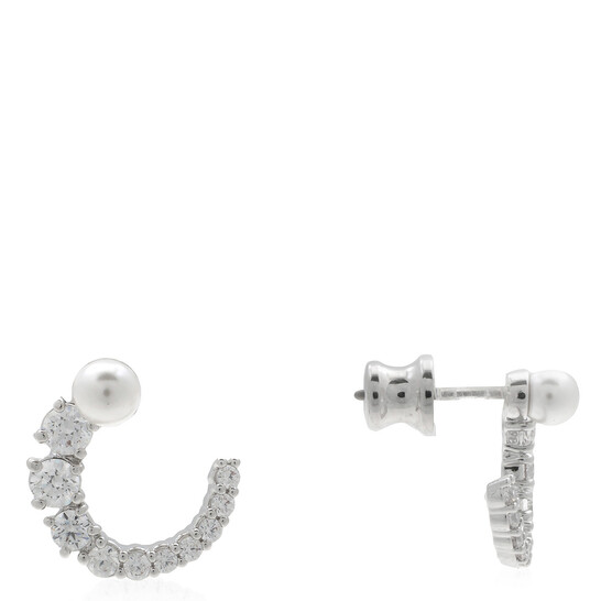 Swarovski Matrix Pierced Earrings Stud Circle Rhodium Shiny