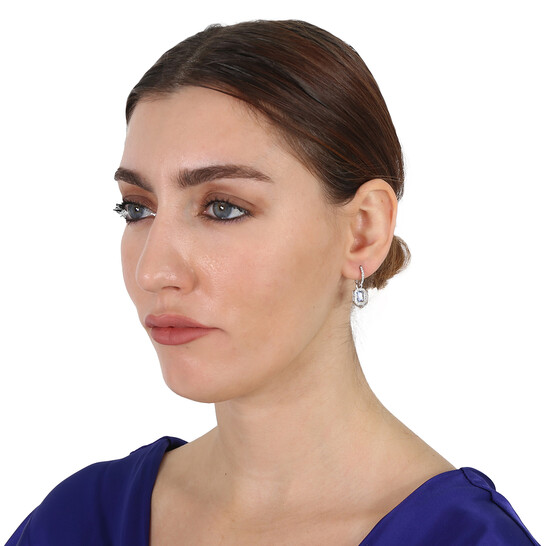 Swarovski Millenia Blue Rhodium Plated Octagon Cut Drop Earrings