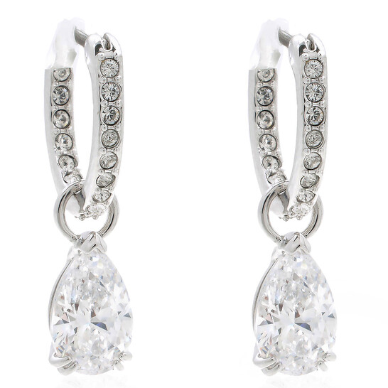 Swarovski Millenia White Rhodium Plated Pear Cut Hoop Earrings