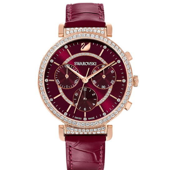 Swarovski Burgundy and Gold Watch with Crystal Bezel Anne Klein Swarovski Crystal Ladies Watch - 1408BYBY main image 3