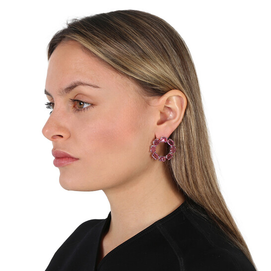 スワロフスキー Swarovski ミレニアフープピアス 5614296 ピンク Swarovski Pink Millenia Rhodium Plated Octagon Cut Hoop