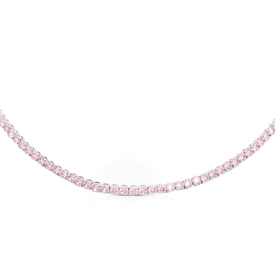 Swarovski Pink Rhodium Plated Round Cut Matrix Tennis Necklace