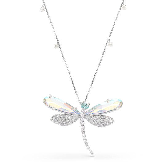 Swarovski Rhodium-Plated Dragonfly Necklace 5737429 9009657374299