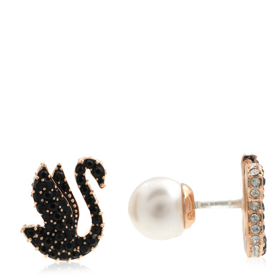 ピアス SWAROVSKI Swan black stud earrings 5684608 Swarovski Swan stud earrings, Crystal pearl, Swan, Black