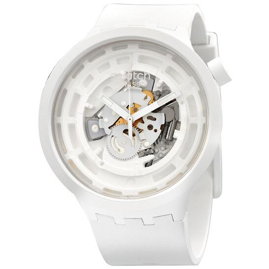 スウォッチ C-WHITE Swatch C-White Quartz Skeleton Dial Men's Watch SB03W100