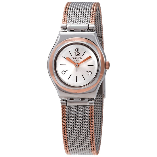 Swatch Full Silver Jacket Silver Dial Ladies Two Tone Watch YSS327M - 546x546
