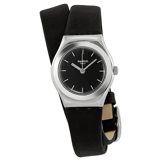 Swatch Black Leather Watch For Ladies Swatch Irony Lady Black