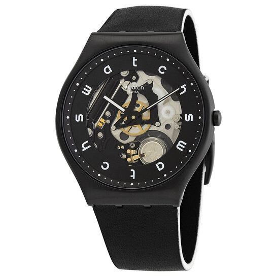 Swatch White Side Quartz Black Skeleton Dial Men's Watch SS07B101