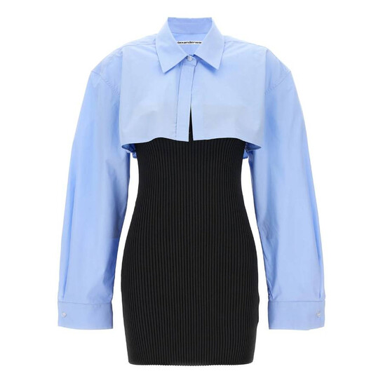 Tシャツ・カットソー T by Alexander Wang SS24 SHIRT DRESS (4WC1246245_100) Alexander Wang T Long sleeve Blue Poplin Cotton shirt dress