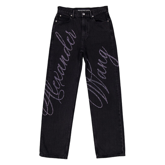 T By Alexander Wang Relaxed Hotfix Cursive Logo Jeans, Waist