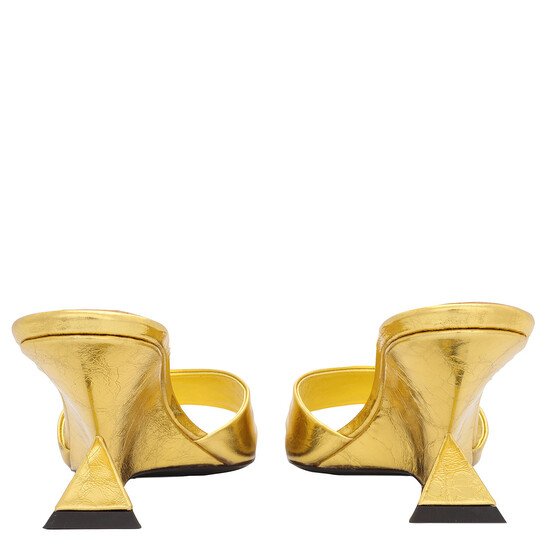 The Attico Ladies Gold Cheope 60 mm Metallic Leather Wedge Mules
