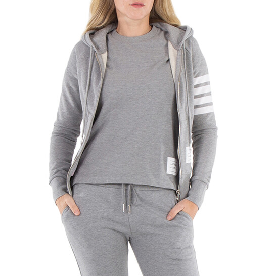 THOM BROWNE ZIP HOODIE ライトグレー サイズ38 Cotton Ottoman Rib 4 Bar Zip Hoodie | Thom Browne