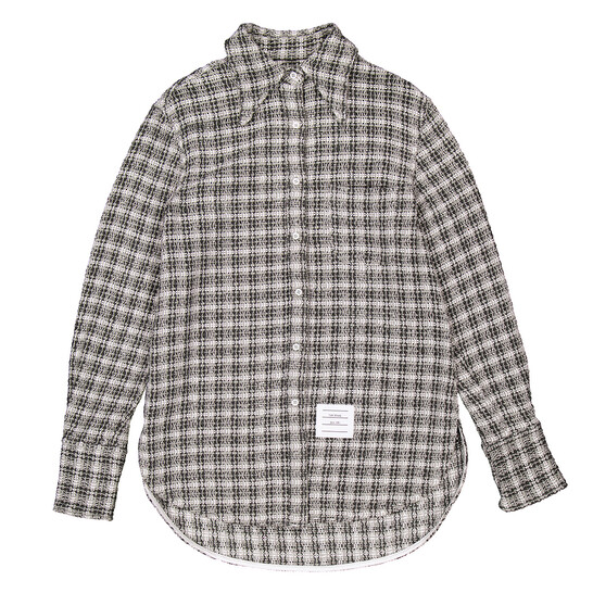 Thom Browne Ladies Check Crochet Tweed Oversized Shirt, Brand Size