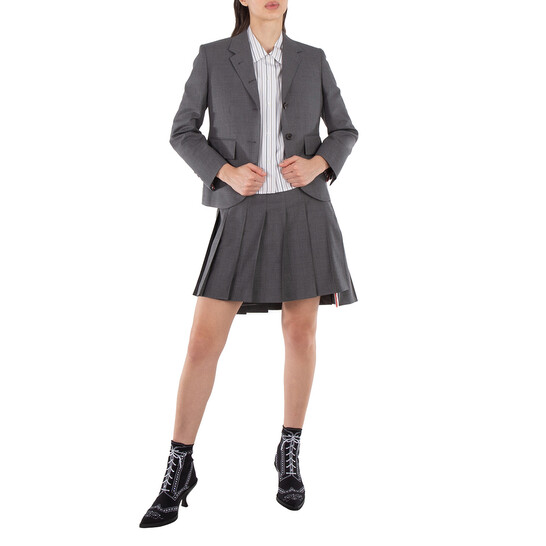 Thom Browne Ladies Med Grey Twill Pleated Mini Skirt, Brand