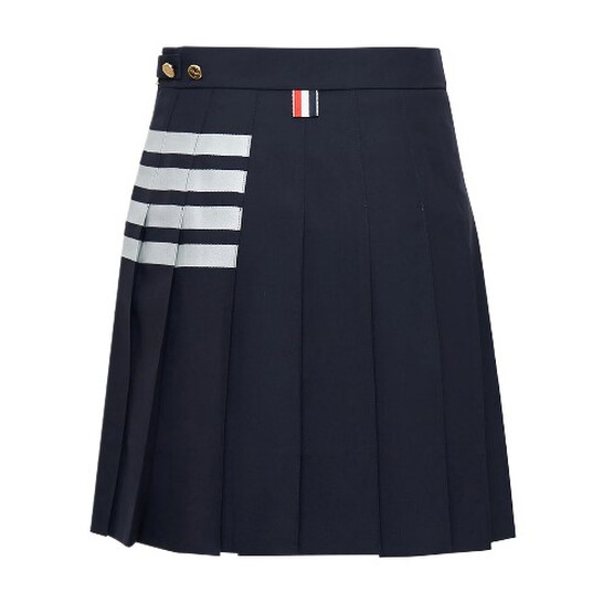 Thom Browne Ladies Navy Plain Weave 4-Bar Pleated Mini Skirt
