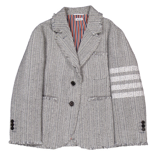 Thom Browne Ladies Tweed Fray 4-Bar Cropped Sack Jacket, Brand