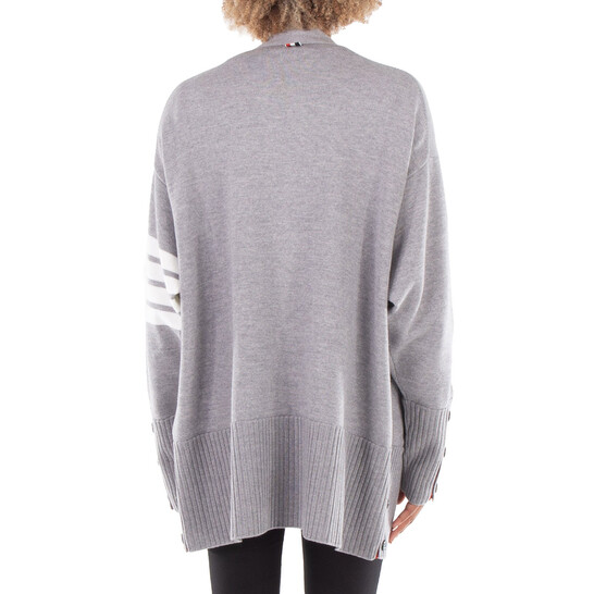 Thom Browne Light Grey 4-Bar Exaggerated Fit V-Neck Cardigan