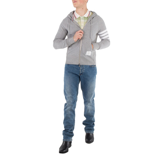 Thom Browne Light Grey 4-Bar Loopback Full Zip Hoodie, Brand
