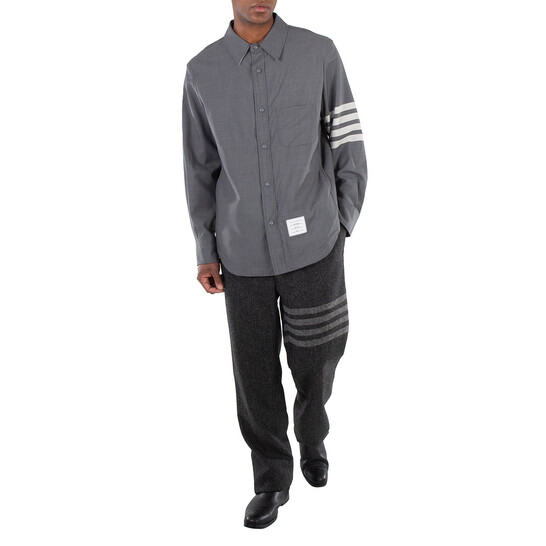 Thom Browne Medium Grey 4-Bar Wool Shirt Jacket, Brand Size