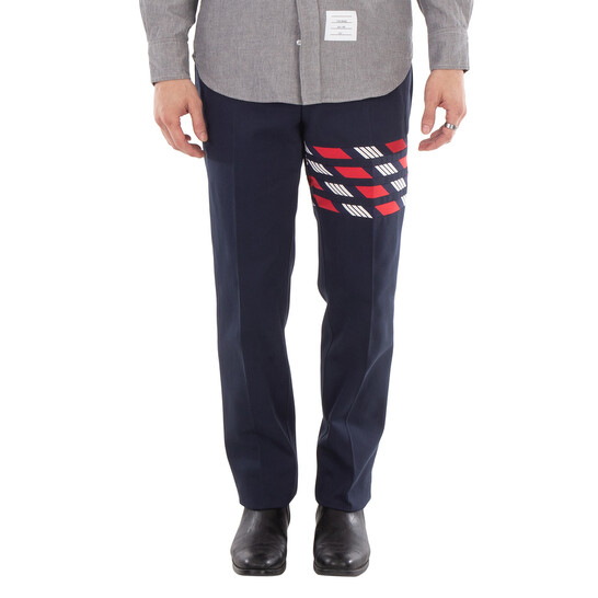 Thom Browne Men's Blue Cotton 4-Bar Chino Trouser, Brand Size 1