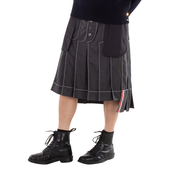 スカート THOM BROWNE Tartan twill skirt Thom Browne Men's Dark Grey Twill Classic Backstrap Pleated