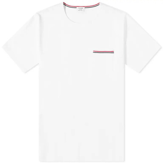 Thom Browne Men's White Jersey Pocket T-Shirt, Brand Size 0 (X