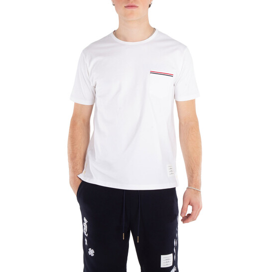 Thom Browne Men's White Jersey Pocket T-Shirt, Brand Size 0 (X