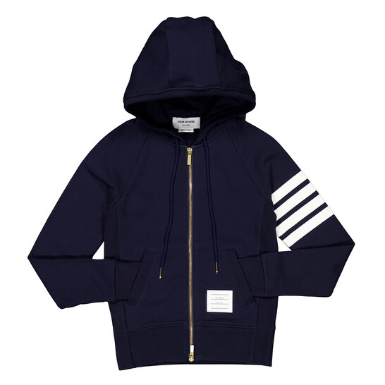 Thom Browne Navy 4-Bar Loopback Full Zip Hoodie, Brand Size