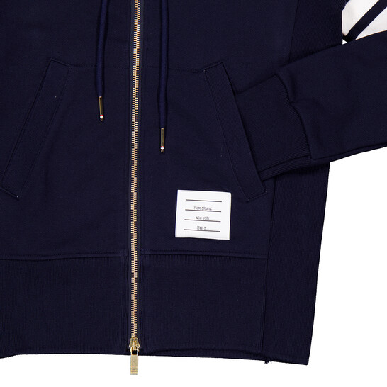 Thom Browne Navy 4-Bar Loopback Full Zip Hoodie, Brand Size