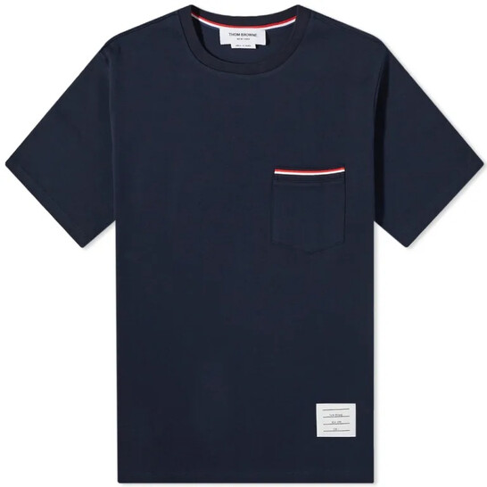 トムブラウン メンズ 半袖シャツ MJS183A 07323 415 Thom Browne Navy Cotton Oversized Pocket T-Shirt, Brand Size
