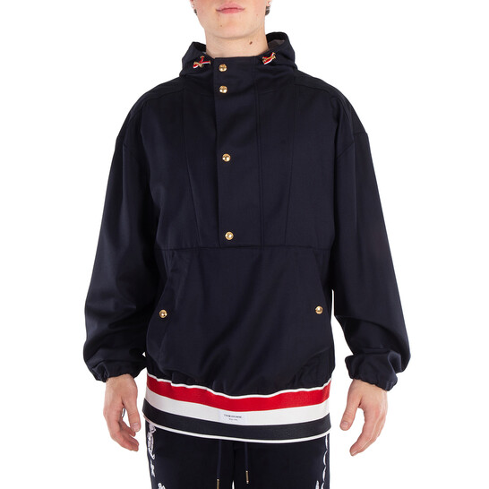 Thom Browne Navy Wool Oversized Anorak, Brand Size 4 (X