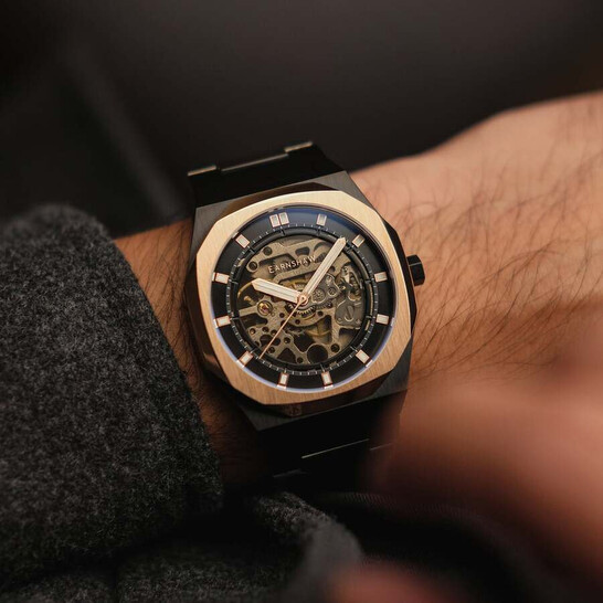 Thomas Earnshaw Orologio Uomo Automatico Scheletro Drake ES-8142-77, Cassa Nera E Oro Rosa, Cinturino Acciaio - 3
