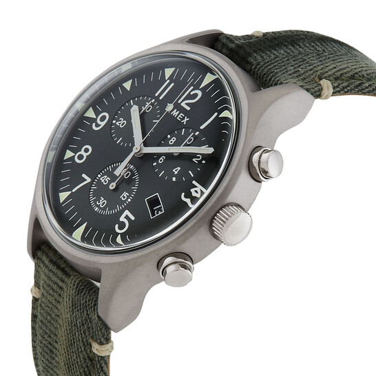 Montre Timex MK1 Chronographe Homme - Cadran Vert, Bracelet Cuir - Boîtier Acier 42mm - Neuf Avec Boîte Originale