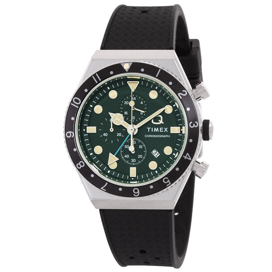 Timex Q Timex 3-Time Zone Chronograph Quartz Green Dial Men's