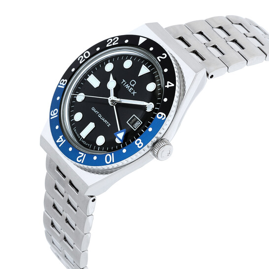 時計 timex Q gmt tw2v38100vk Timex Q GMT 38mm Black Blue SS | Watches.com