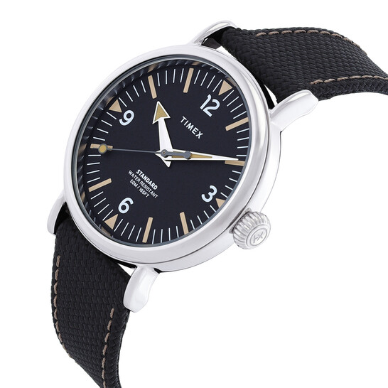 Montre Timex Homme – Collection Standard – Boîtier Acier 40 Mm, Cadran Crème, Bracelet Cuir Noir – Quartz – Étanche 50 M – Neuve Avec étiquettes