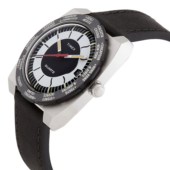 Timex Riedizione Dell'ora Mondiale (39 Mm) Quadrante Nero / Cinturino In Pelle TW2V69500 - First Class Watches™ A