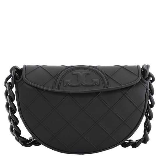 Tory Burch Black Leather Fleming Soft Mini Crescent Bag