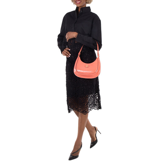 Tory Burch Coral Crush Robinson Embossed Leather Crescent Bag