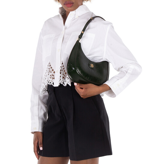 Tory Burch Evergreen Robinson Embossed Leather Crescent Bag 158509