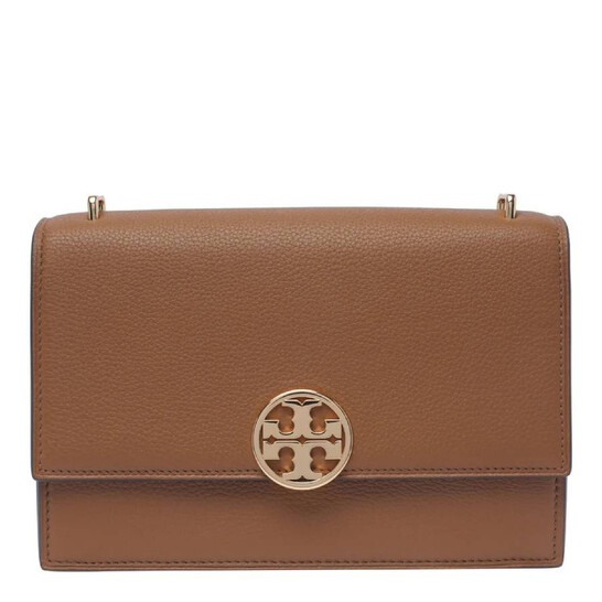 Tory Burch Forest Brown Pebbled Leather Miller Shoulder Bag 154675