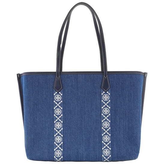 ☆☆Tory Burch☆☆ Tory Burch Denim Tote Bag 159268 426 Perry Denim Triple-Compartment Tote: Women's Designer Tote