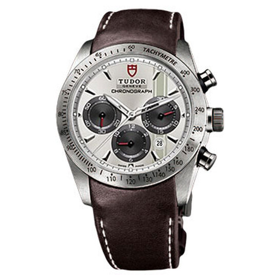 Tudor Fastrider Silver Dial Chronograph Brown Leather Men's Watch 42000-SVSBRLS - 546x546