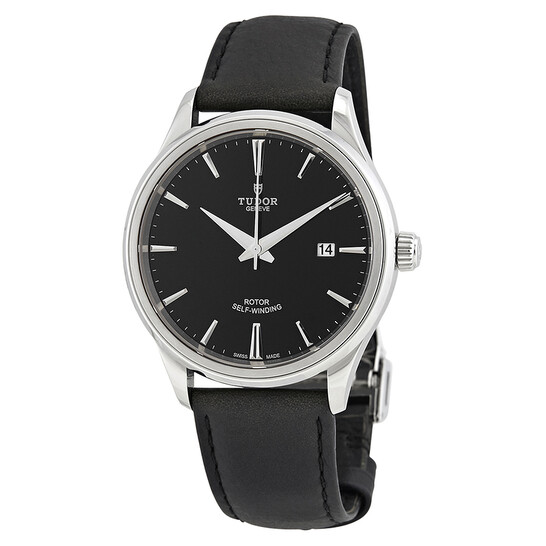 Tudor Style Black Dial Automatic Men's 41 mm Leather Watch 12700-0006