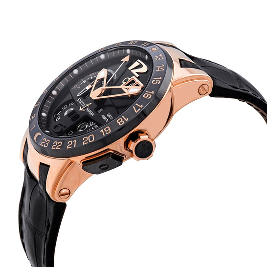 Ulysse Nardin El Toro GMT Black Dial 18kt Rose Gold Black Leather Men's  Watch 326-03 - Main Image