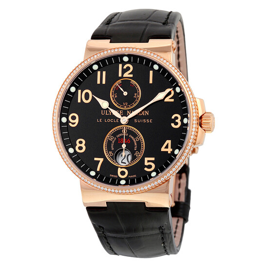Ulysse Nardin Maxi Marine Chronometer Automatic Black Dial Diamond 18kt Rose Gold Men's Watch 266-66-BLACK - 546x546