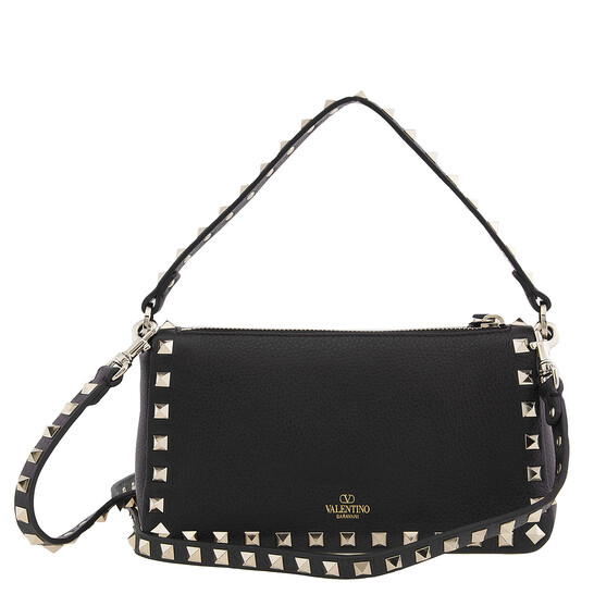 Valentino Black Grainy Calfskin Small Rockstud Shoulder Bag