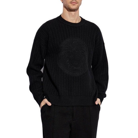 G*e様 versace ニット Versace Medusa-embroidered cable-knit Sweater | Black | FARFETCH