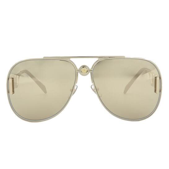 Versace Clear Mirrored Real Yellow Gold Pilot Unisex Sunglasses